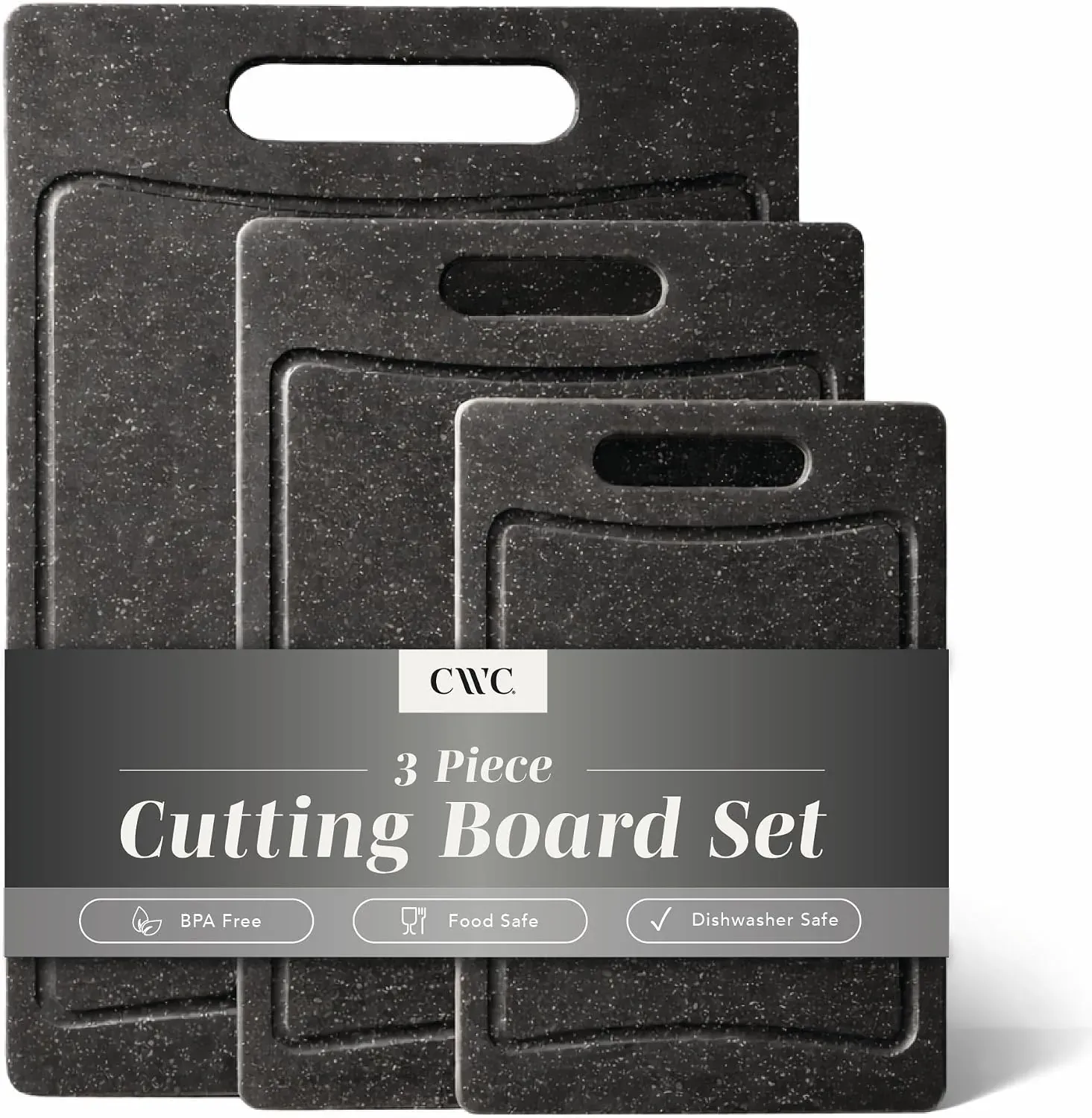 3-Piece Non-Slip Cutting Board Set, Black (2-Pack)